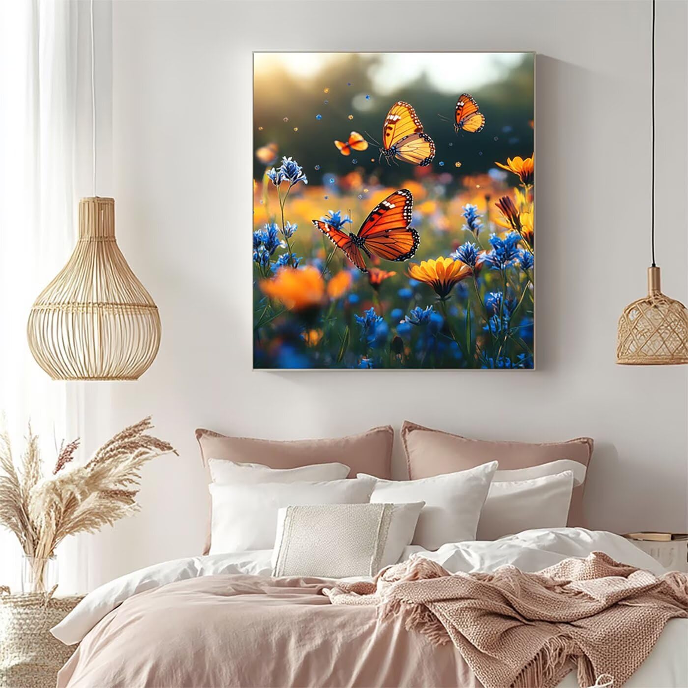 Malowanie po numerach dla dorosłych i dzieci, motyl, malowanie po numerach dla dorosłych z farbą akrylową i pędzlami, kolorowe płótno do malowania, 102 x 137 cm, materiały plastyczne do dekoracji