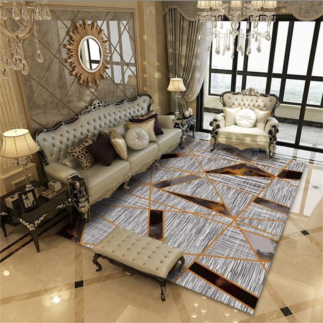 Tapis de chambre gris 200x300cm à rayures modernes pour salon