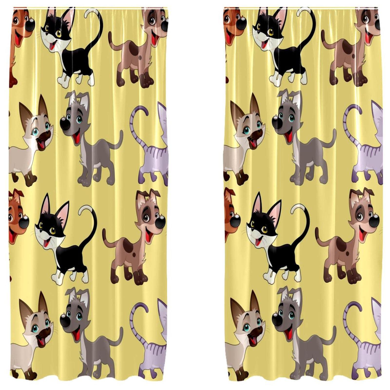 Rideaux pour tamiser la lumière sans assombrir la pièce motif chat et chien jaune