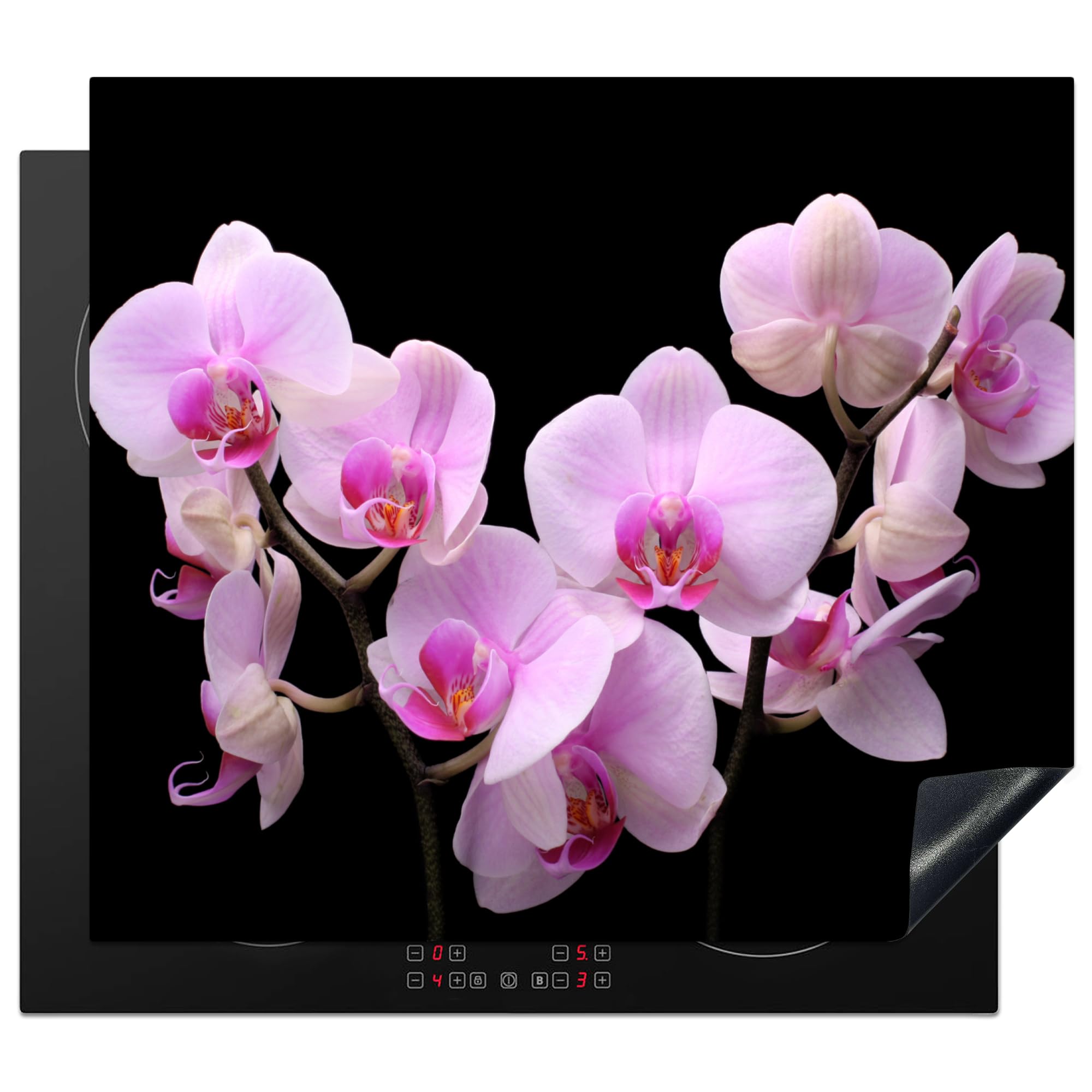 KitchenYeah© Induction Hob Protector Mat 20.5"x23.6" / 60x52 cm Stove Cap Top Cover Kitchen Cooker Covers for Electric Hobs Vinyl Orchid - Flowers - Pink - Flora