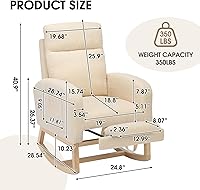 Vista 2 de NIOIIKIT Mecedora moderna para guardería, mecedora tapizada de peluche con reposapiés, cómoda reclinable con bolsillo lateral, balancín deslizante