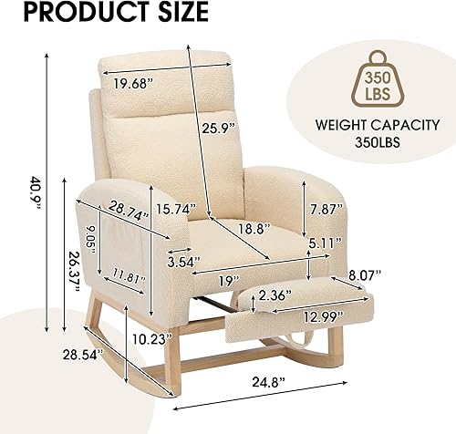 Miniatura 2 de NIOIIKIT Mecedora moderna para guardería, mecedora tapizada de peluche con reposapiés, cómoda reclinable con bolsillo lateral, balancín deslizante