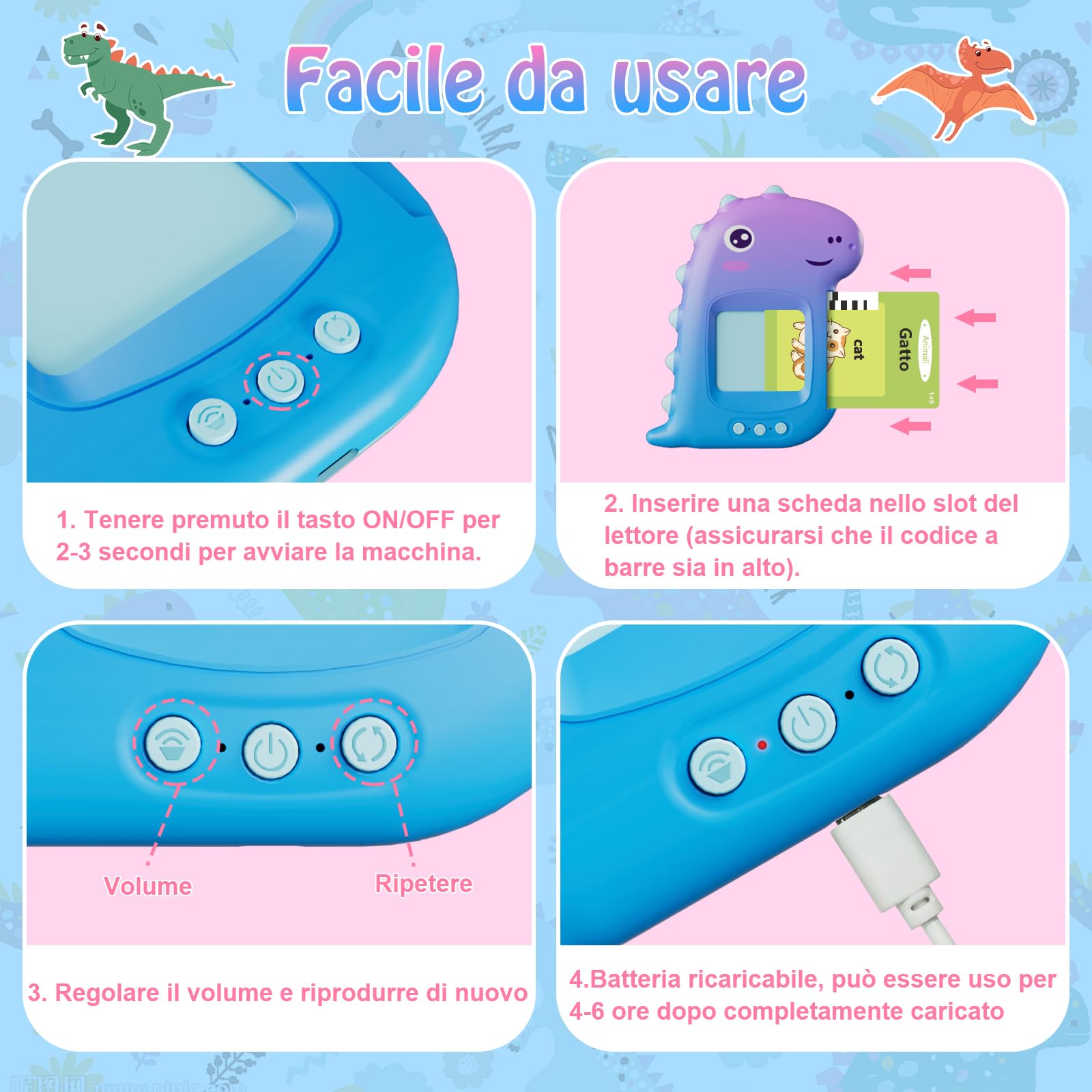 Talking Flash Cards Flashcards Parlanti Giocattoli Montessori, Electight Macchina per Schede Educazione Prescolare per Bambini 2+Anni, lmparare a Parlare, Giocattolo Educativo,Compleanno (Viola)