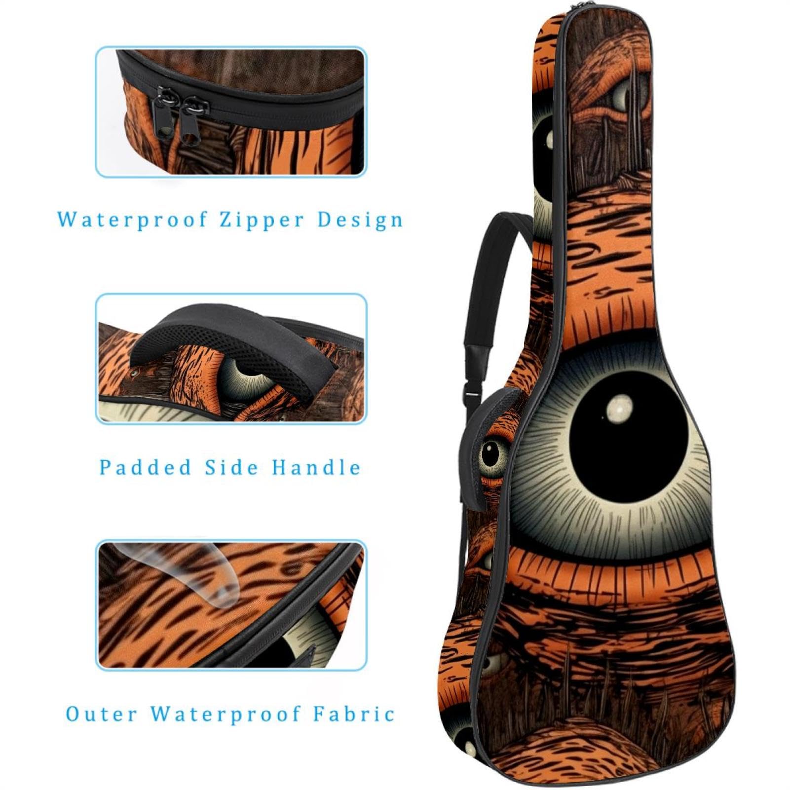 Art Halloween Eyeball Decor 7 Akustikgitarrentasche mit 2 Taschen, verstellbarem Schultergurt und Rückenaufhänger, geeignet für E-Gitarren, Bassgitarren und klassische Gitarren,