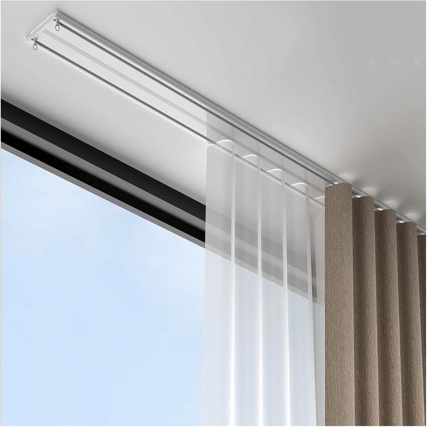 Ceiling Track For Curtain (70-600cm) Curtain Track Set, Room Divider(White,70CM (2.29FT))