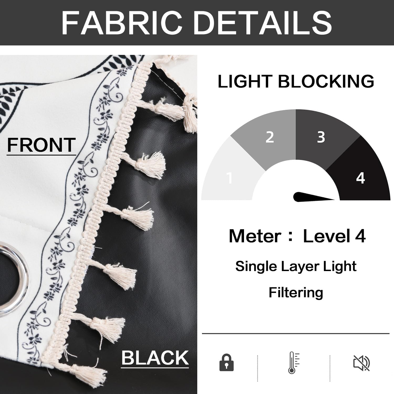 100% Full Blackout Curtains Velvet Window Curtain Bohemian arc Pattern Black Print Curtains Grommet for Bedroom Full Blackout Thermal Insulated Panels 97 Inch Long 2 Panels White