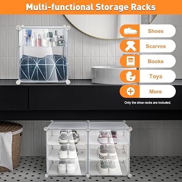 Shoe Rack Organizer, 12-Tiers Portable Shoe Rack Organizer with Door 96 Pairs Stackable Shoe Storage Cabinet Stand, Transparent Plastic Storage Boxes for Heels, Boots, Slippers