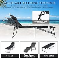 Vista 5 de Tangkula Sillón de playa plegable para exteriores, silla para tomar el sol con reposacabezas extraíble, respaldo ajustable de 4 posiciones, tumbona
