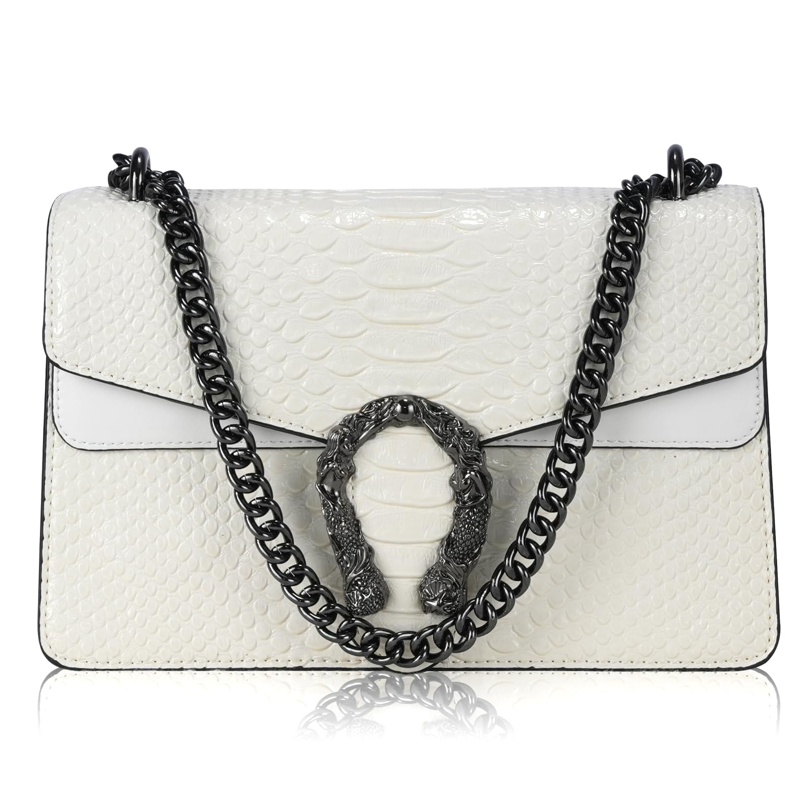 Leather Crossbody and Satchel Purse for Women - Classic Snake Print Chain Purse Luxury PU Leather Bag