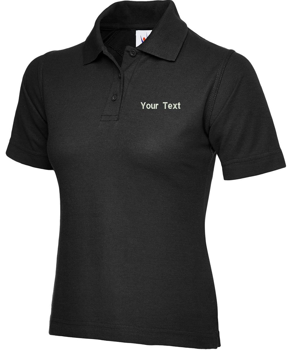 Swagwear Women's Black Embroidered Your Text Logo Personalised Polo 17 Colours (Xs-4Xl) 106