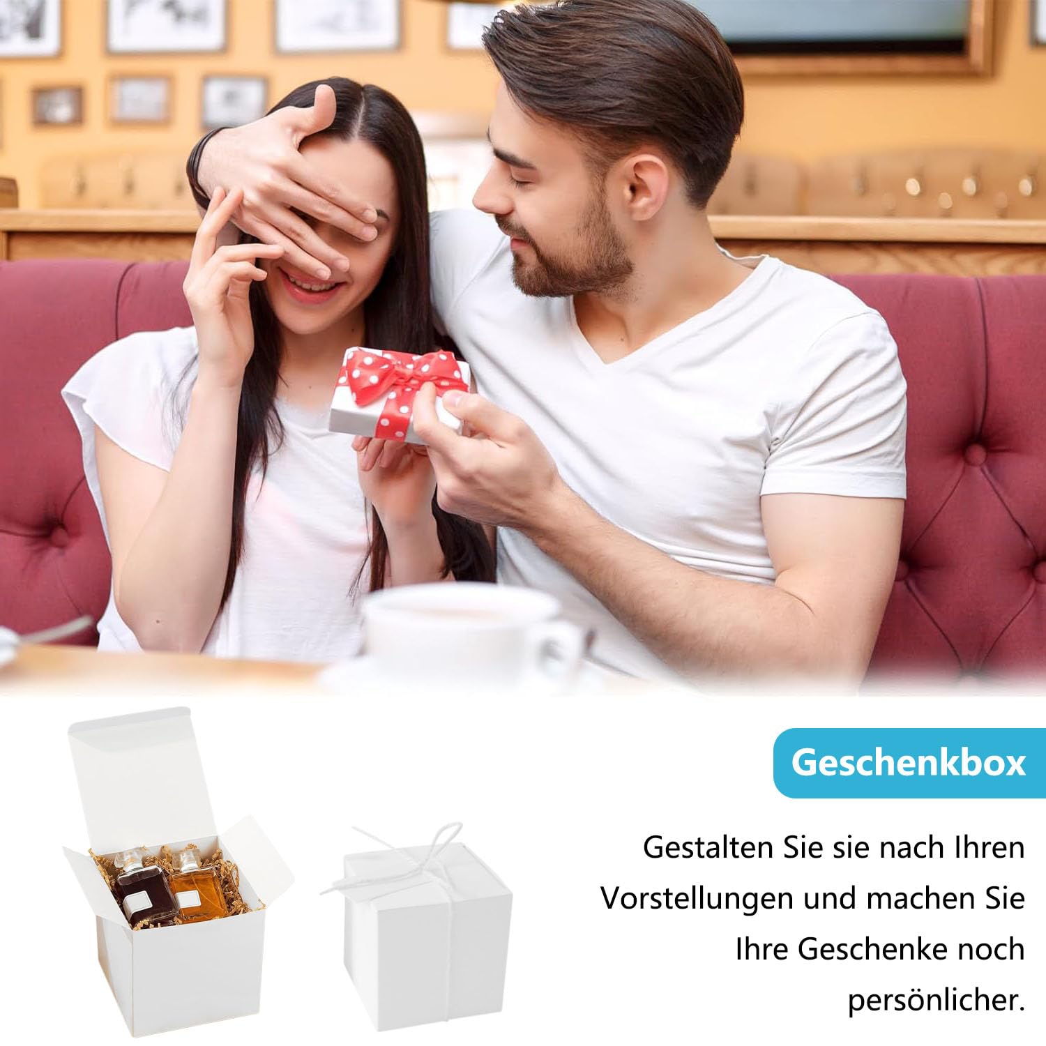 50 geschenkdozen kraftpapier, 7 x 7 x 7 cm, kleine kartonnen dozen, kartonnen dozen met deksel, geschenkdozen, vierkant, voor geschenken, feest, bruiloft, verjaardag, wit