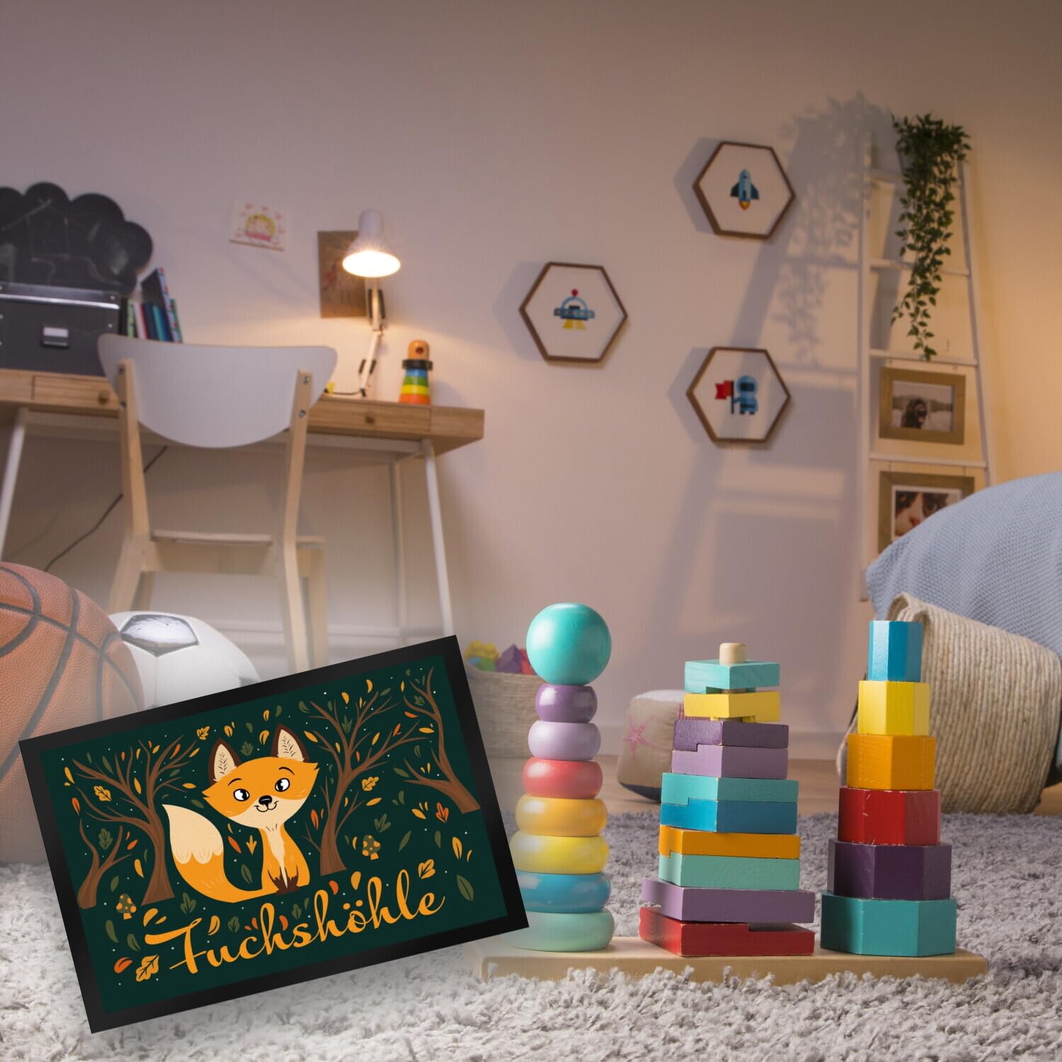 speecheese Fußmatte XXL in 50x75 cm mit niedlichem Fuchs im Wald und Herbst Motiven - Fuchshöhle als Geschenk im Comic Design für Kinder oder Erwachsene die Ihr Zimmer lieben wie eine