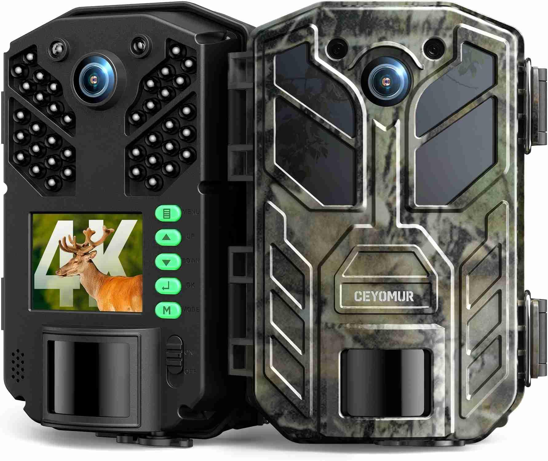 Telecamera Animali Selvatici Fototrappola Ceyomur 4K Con Visione Notturna  38 LED IR, Impermeabile IP66 Per Caccia E Wildlife Attivazione Rapida