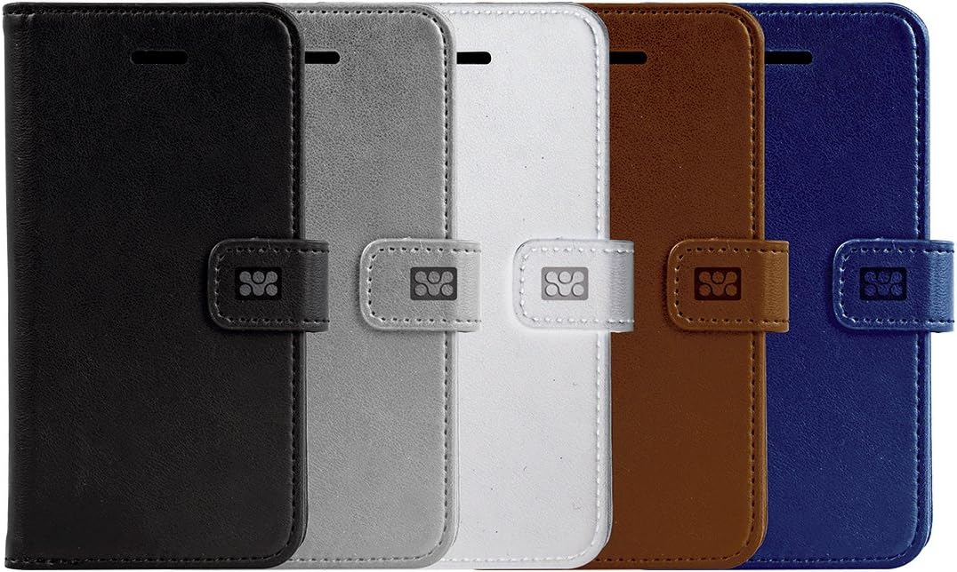 puromeito iPhone 6 Plus/6S Plus () Black Premium Book Style Flip Case With [Viewing Angle Adjustment with card slots] Protective Film Tava – i6p White