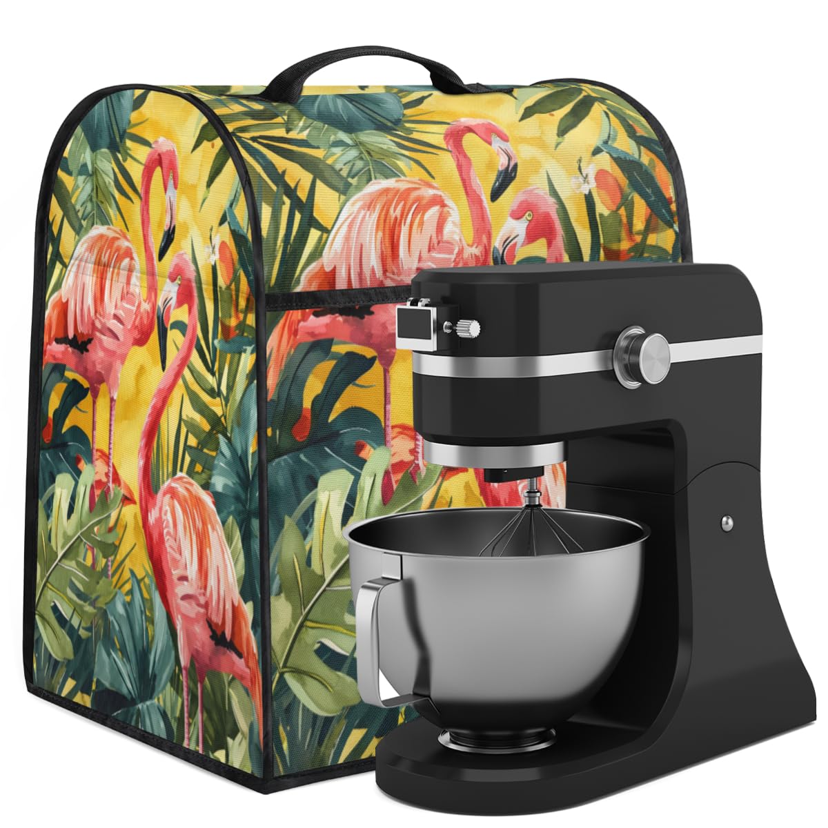 Coffee Maker Cover Watercolor Flamingo Palm Leaves Kitchen Appliance Covers Small Appliance Covers Blender Cover Juicer Cover Dust Covers for Kitchen Appliances with Top Handle and Pockets,B160