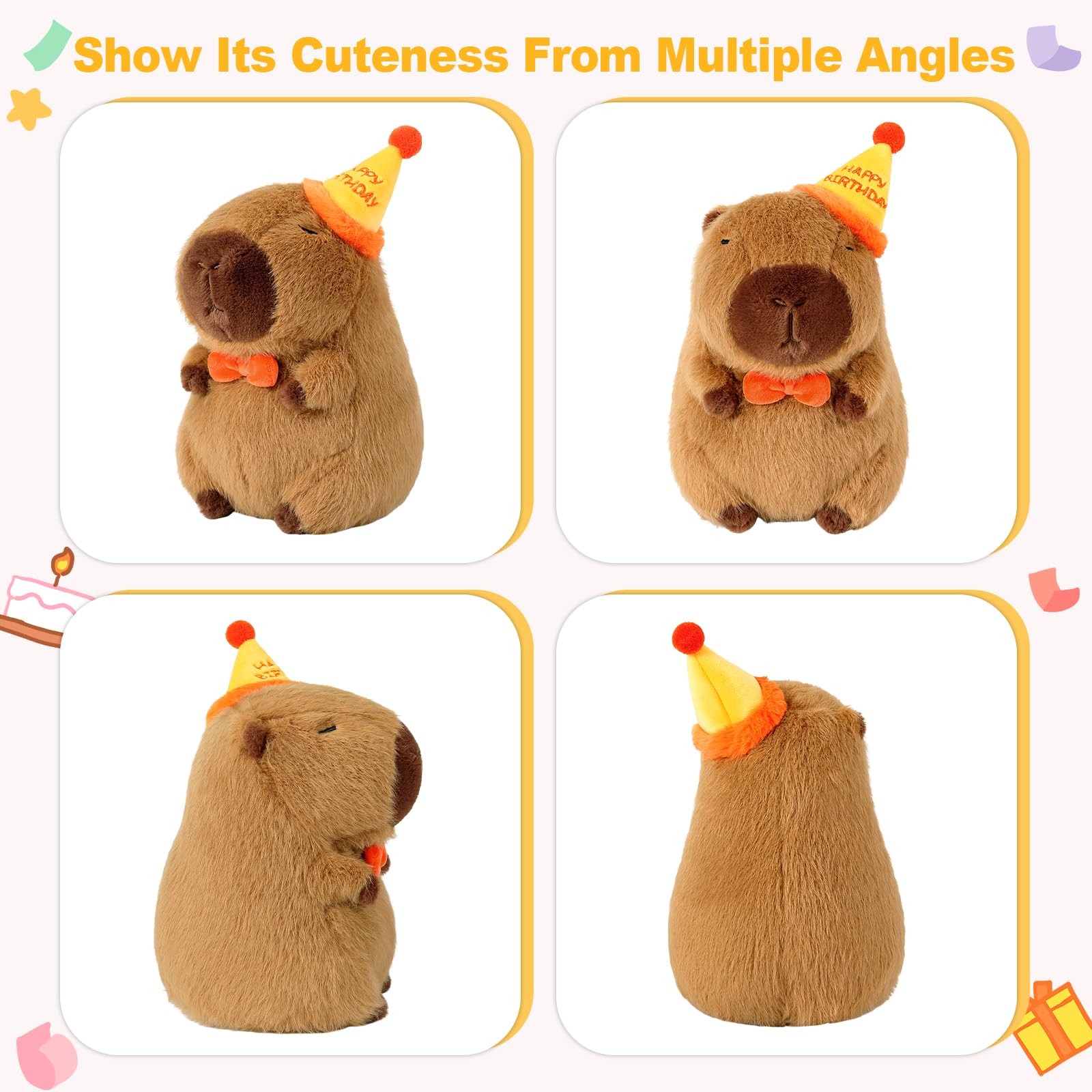 Ditucu Cute Capybara Plush with Hamburger Backpack Soft Capibara Stuffed Animal Plushies Toys Hugging Gifts for Kids Brown 9 inch: Birthday Capybara 9 inch