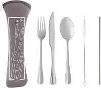 Conjunto 6 Peças Estojo de Neoprene Cinza com 3 Talheres Positano Canudo e Escovinha - Lyor