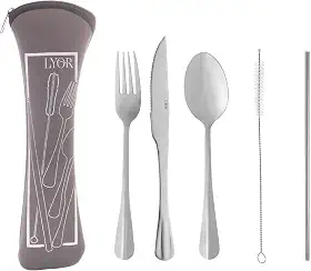 Conjunto 6 Peças Estojo de Neoprene Cinza com 3 Talheres Positano Canudo e Escovinha - Lyor
