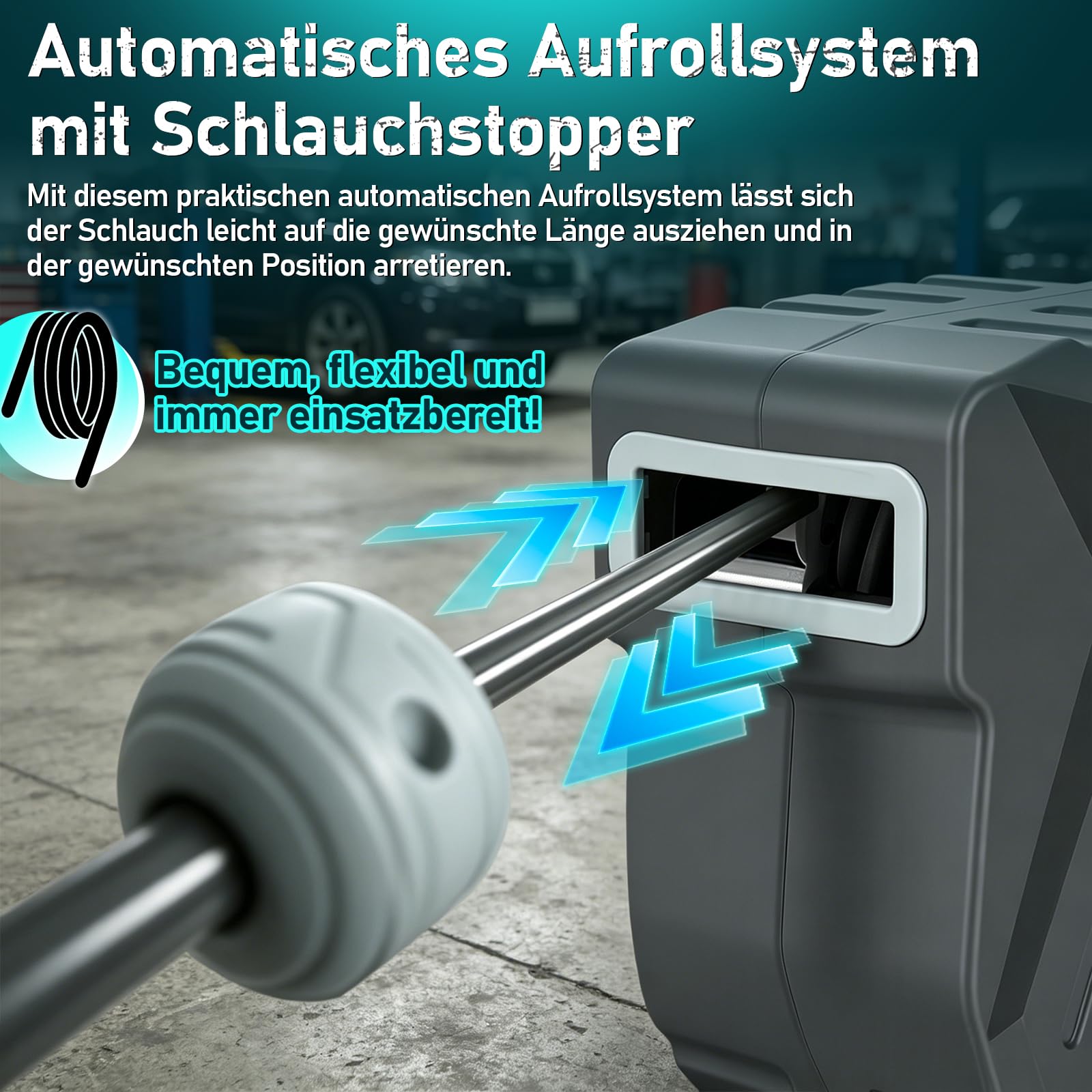 Druckluftschlauchtrommel 20m, Schlauchaufroller Druckluft mit 1/4 Zoll Schnellkupplung,max. Druck:18 bar,Druckluftschlauch Aufroller für Kompressor Werkstatt,Wandhalterung 180° schwenkbar
