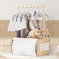 GiftAmaz Wooden Baby Cradle Shower Basket - Large DIY Neutral Nursery Crate with Handle for Newborn Gifts Boys Girls