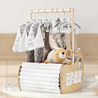 Large Wooden Baby Shower Crate Closet, Cradle Shaped Baby Shower Basket with Handle, Welcome