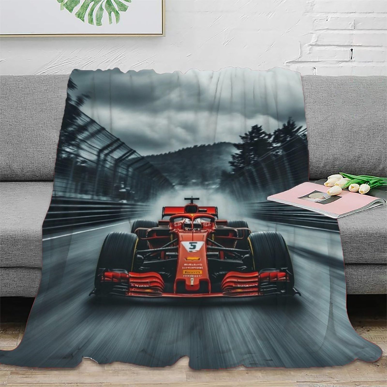LILIlaobiao Ferrarii Racing Fleece Blanket 40x50inch(100x130cm), Seamless Soft Cozy 3D Jacquard Flannel Blanket Formulaone Extra Large for Bed, Sofa, Couch, Travel & Camping