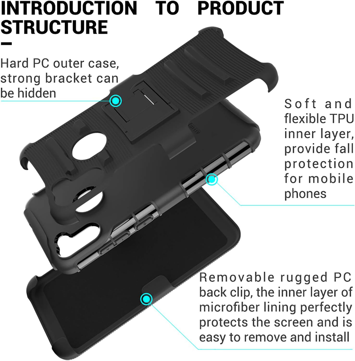 ChangeJ Compatible for Samsung A11 Case, Military Grade Protection with Tempered Glass Screen Protector Holster Belt Clip Amor Case for Samsung Galaxy A11 - Black