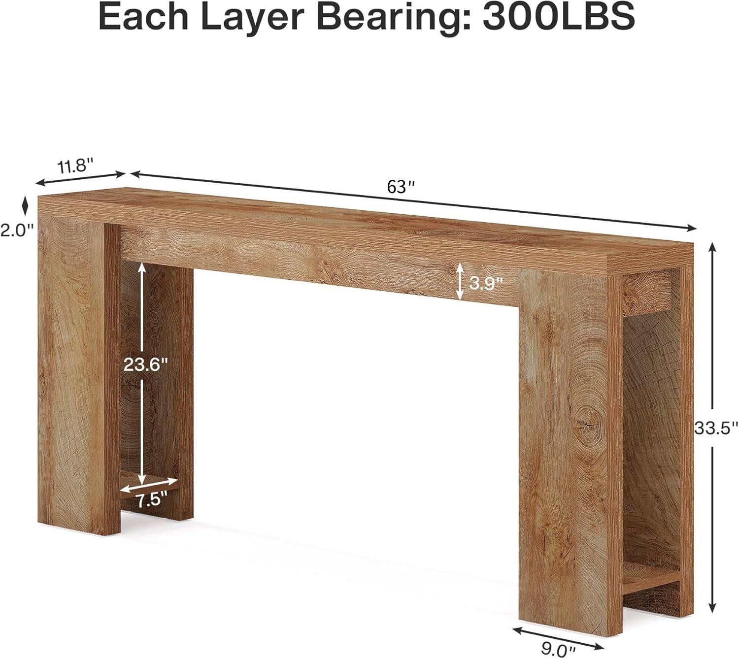 Tribesigns Mesa Consola, 160 x 29,5 x 85 cm, Mesa Auxiliar, Mesa de Sofá de Madera Rústica para Entrada, Pasillo, Salón, Marrón Roble Claro