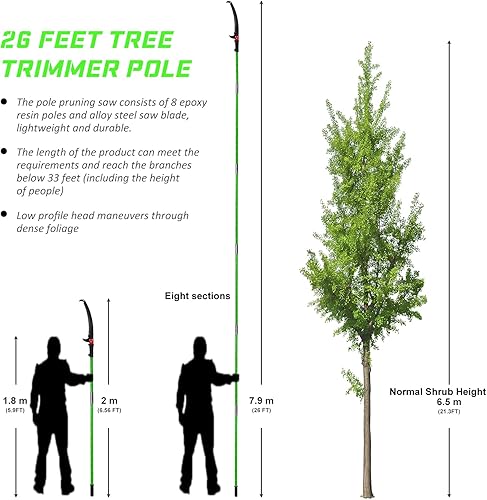 Miniatura 3 de Sierra de poste para poda de árboles, sierra de poste manual de 26.1 pies, podadora de árboles, ramas manuales, herramientas de jardinería, sistema