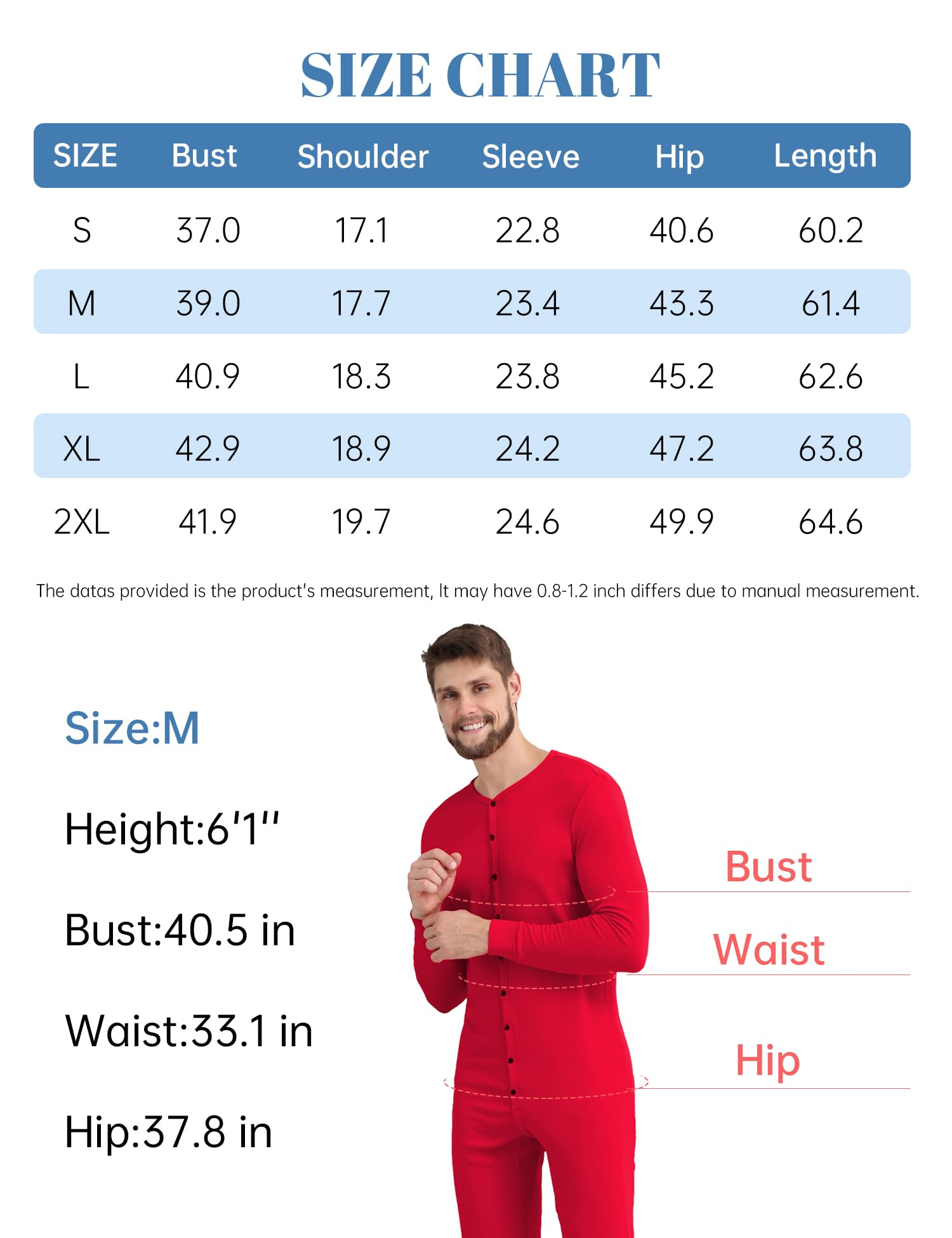COLORFULLEAF Herren Men's Cotton Thermal Underwear Thermounterwäsche aus Baumwolle