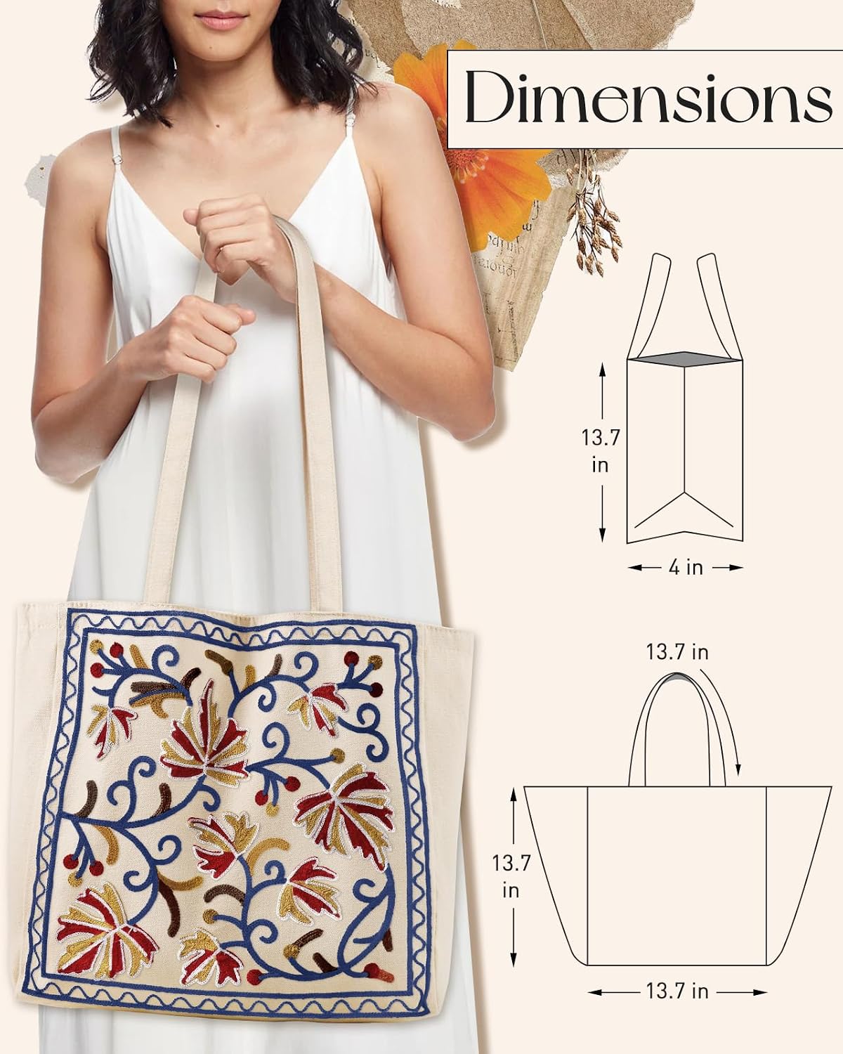 Miss Adola Lightweight Embroidery Canvas Tote Bag image 2