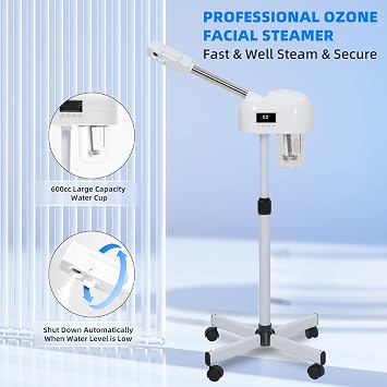 Professional Facial Steamer, Nano Ionic Hot Mist Spray, Timer Function, Face Steamer Machine, Vaporizador Face Steamer for Estheticians, SPA at Home (White)