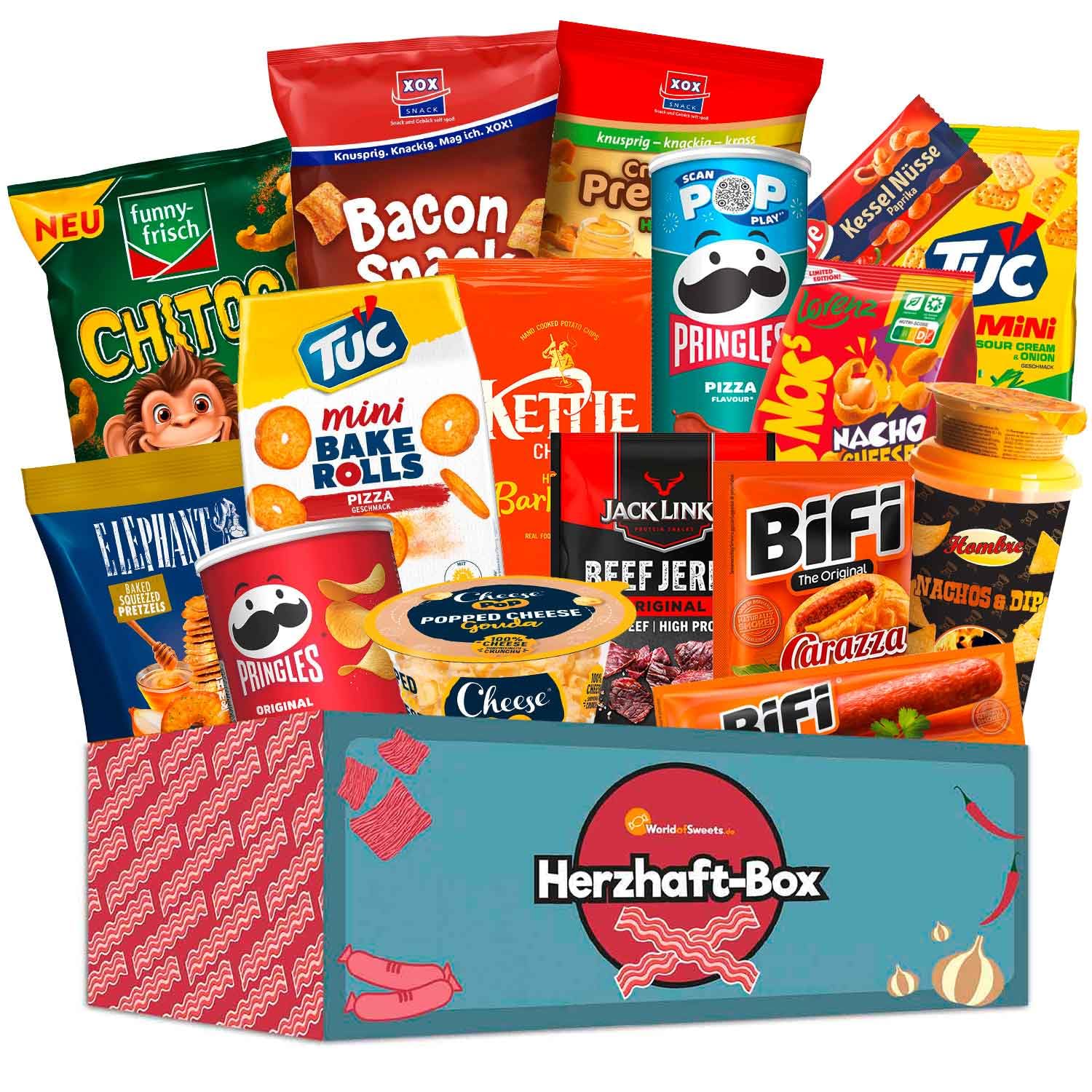 World of Sweets Herzhaft-Box Snack-Geschenkbox mit Chips Fleisch-Snacks