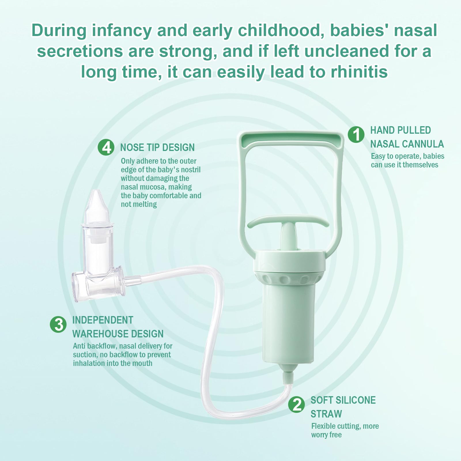 Aspirateur Nasal Manuel Mouche Nez Bébé Pompe Portable Nettoyeur Réutilisable Vert Clair