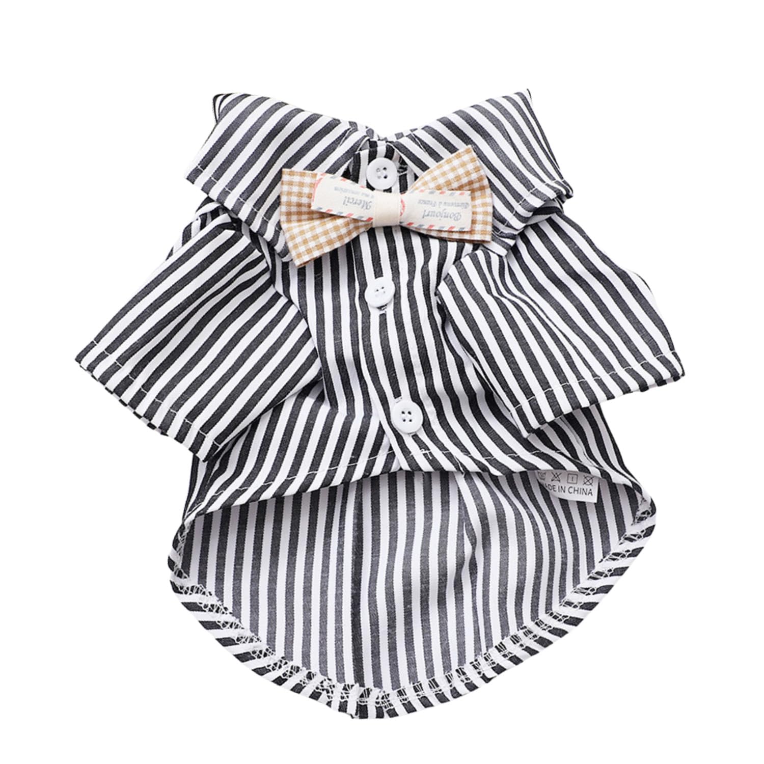 BT Bear Dog Shirts for Small Dogs Cats,Striped Shirt with Bow Tie Summer Dog Soft Breathable Pet Outfit Apparel Coats Tops for Small Medium Dogs,Black L