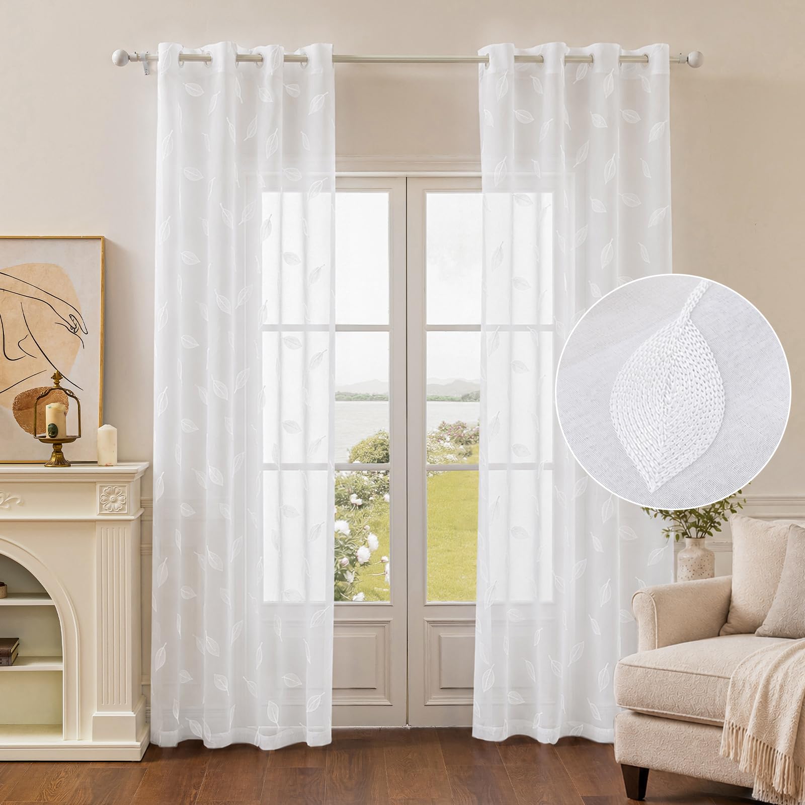 Tende Per Interni Moderne In Voile, 2 Pezzi 140x300cm, Voile Semi Trasparenti Tende Con Ricami, Tenda Con Occhielli, Per Soggiorno Camera Cameretta Balcone Finestra, Bianco
