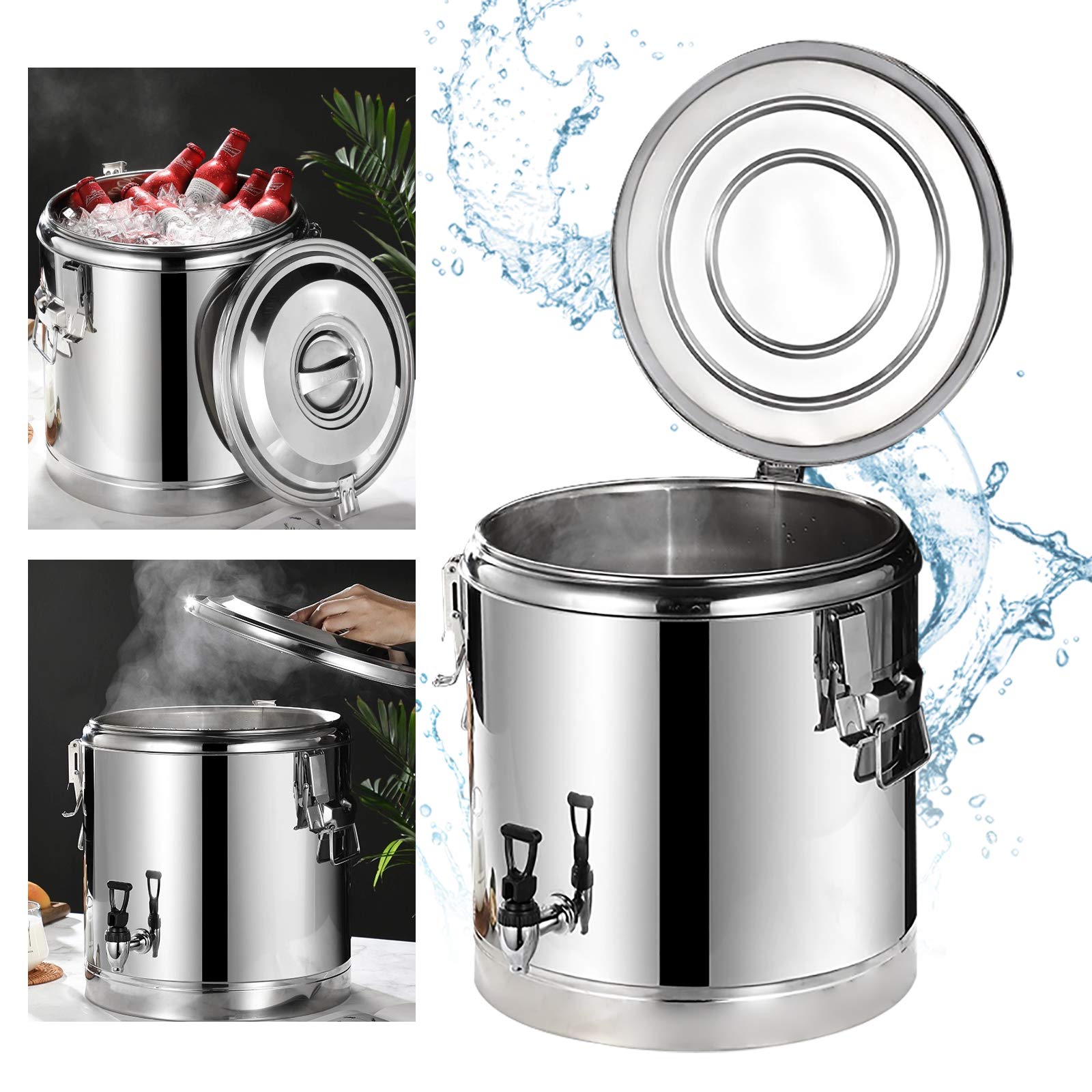 Bidón de agua de acero inoxidable, recipiente térmico de 40 l, recipiente de transporte aislado con grifo, acero inoxidable 201, aislamiento de 18,5 mm, superficie pulida, ideal para sopas, guisos, té