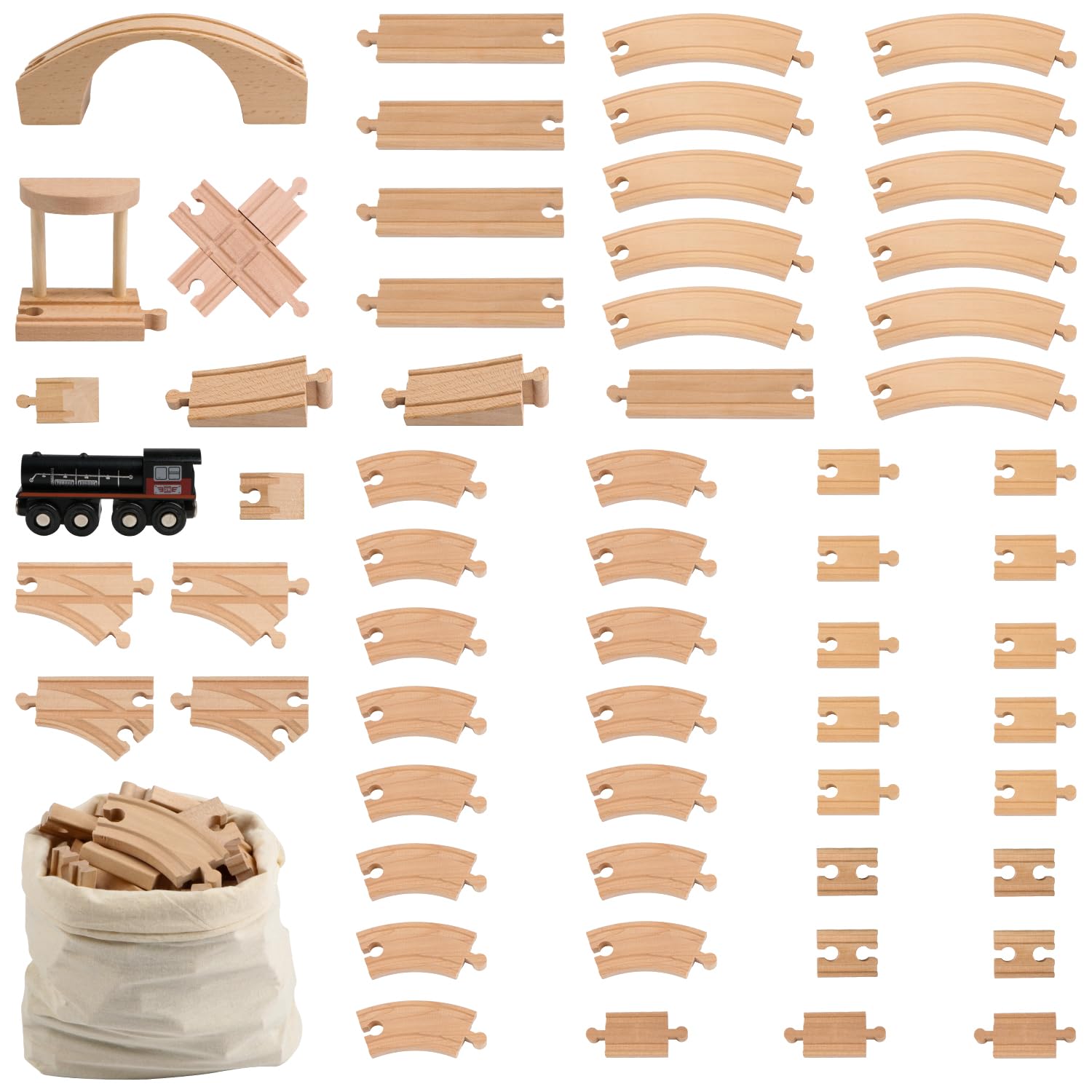 Paquete de expansión de pista de tren de madera, accesorios ferroviarios, juguetes para niños y niñas