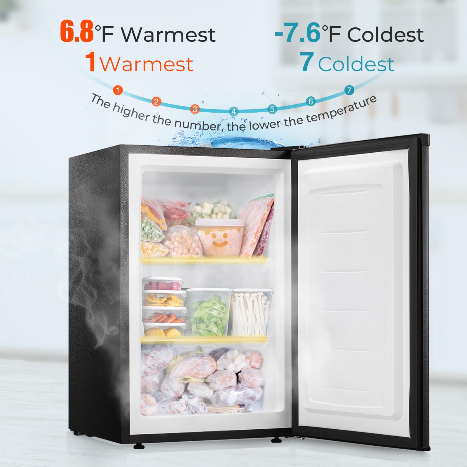 R.W.FLAME Upright Compact Freezer 3.0 Cu.ft, Freestanding Mini Freezer with Removable Shelf, Single Door, Adjustable Temperature Control, for Home, Office, Apartment(Black) on Fridge.com