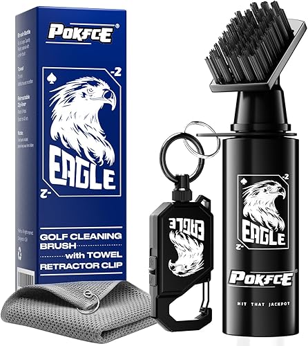 Limpiador de palos de golf, cepillo de golf con clip de bloqueo retráctil y toalla de microfibra para palos de golf y limpiador de pelotas,