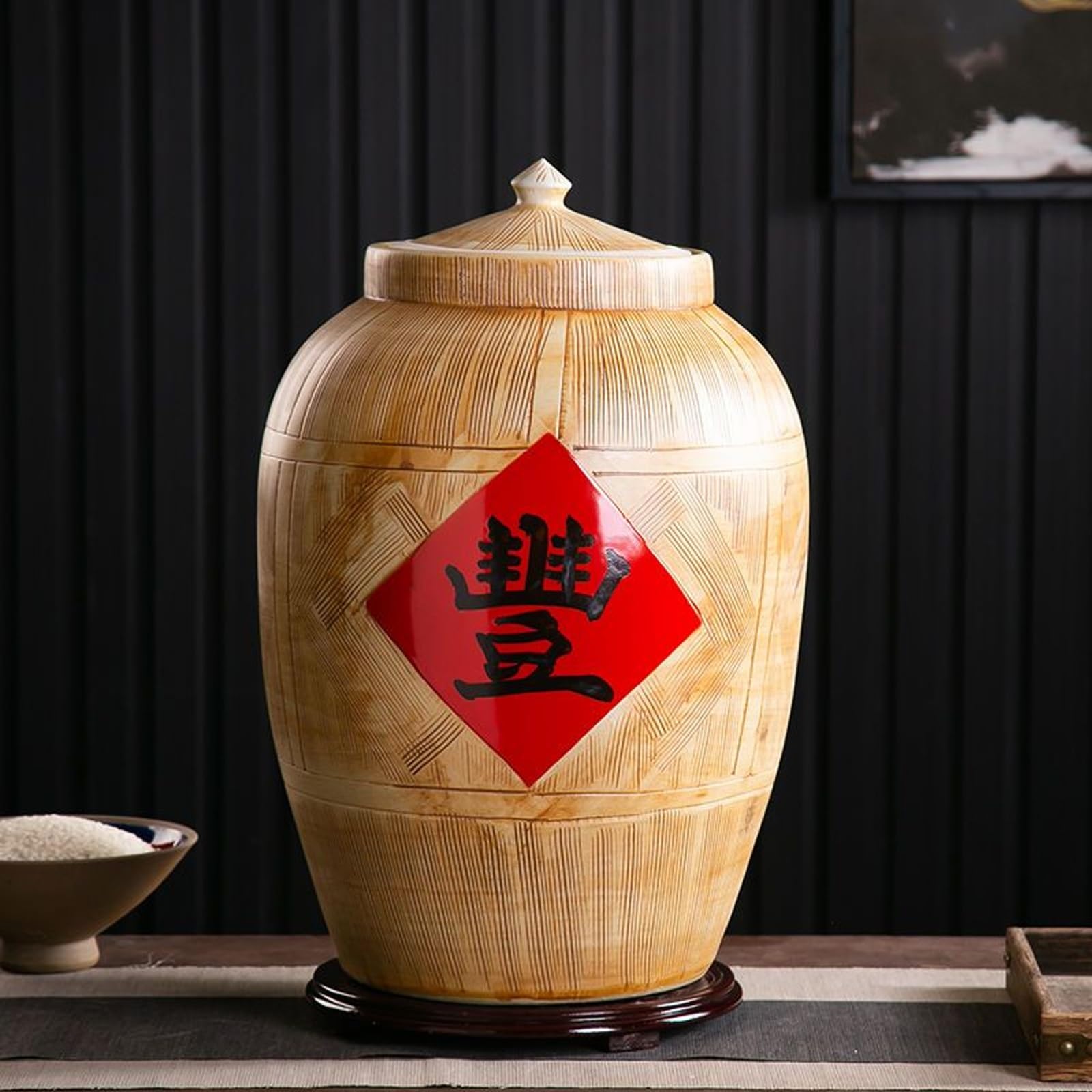 Ceramic Rice Container, Grain Dispenser, Large Ceramic Jar For Rice