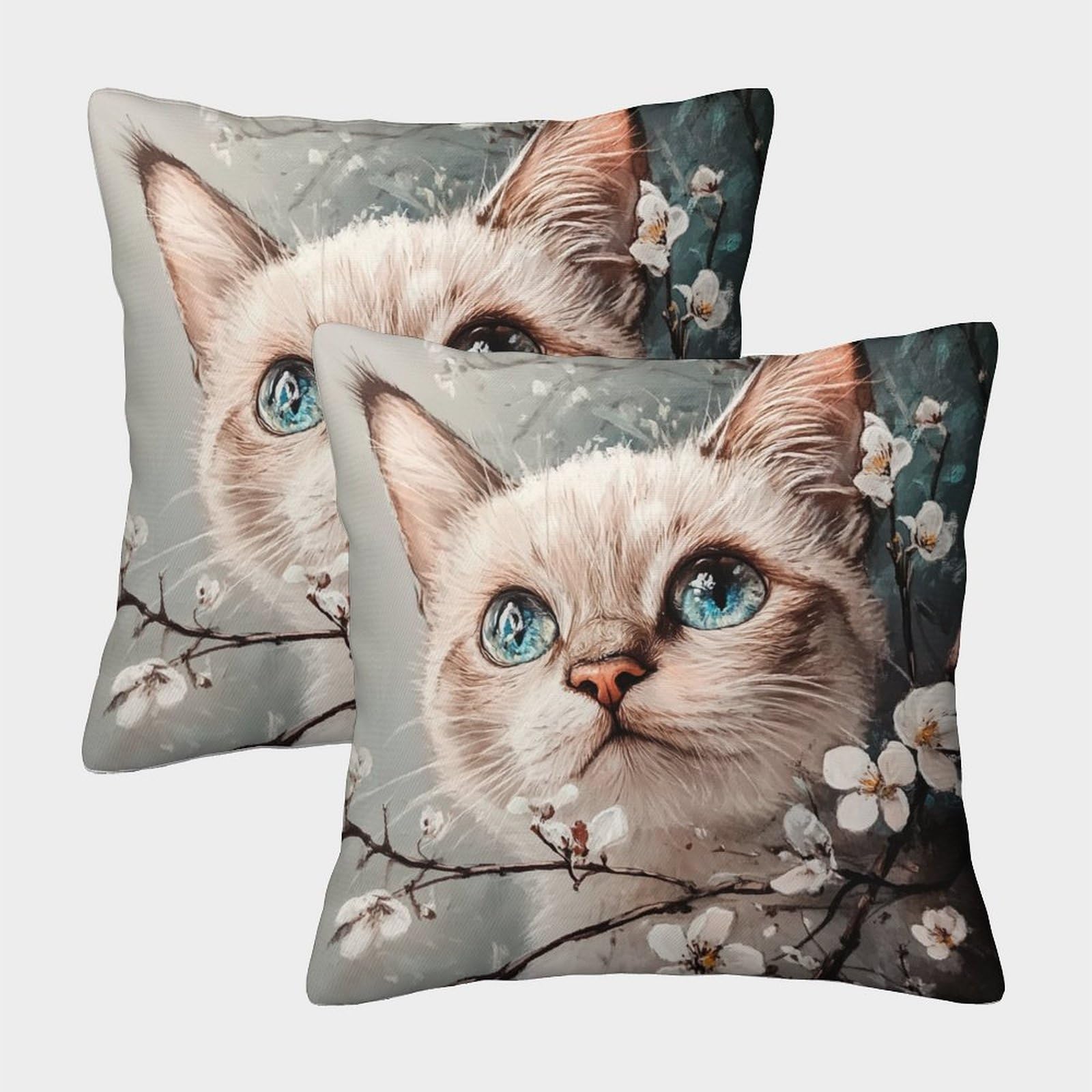 kaiyun 2 Pack Cats And Flowers Personalised Cushion Cover Home Sofa Decoration 50x50cm Pillow Covers
