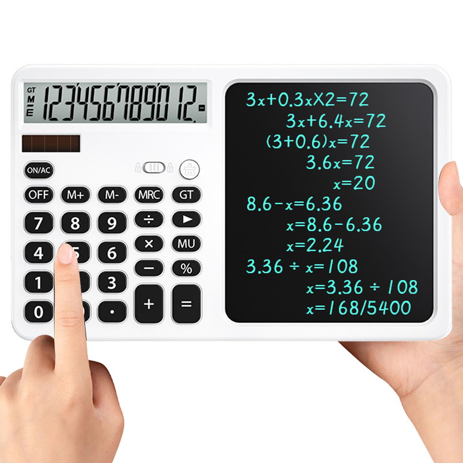 Denash Sprechender Taschenrechner, Wiederaufladbarer Schreibblock-Rechner mit Notizblock, Großes Display für Geschäft, Schule und Arbeit (White)