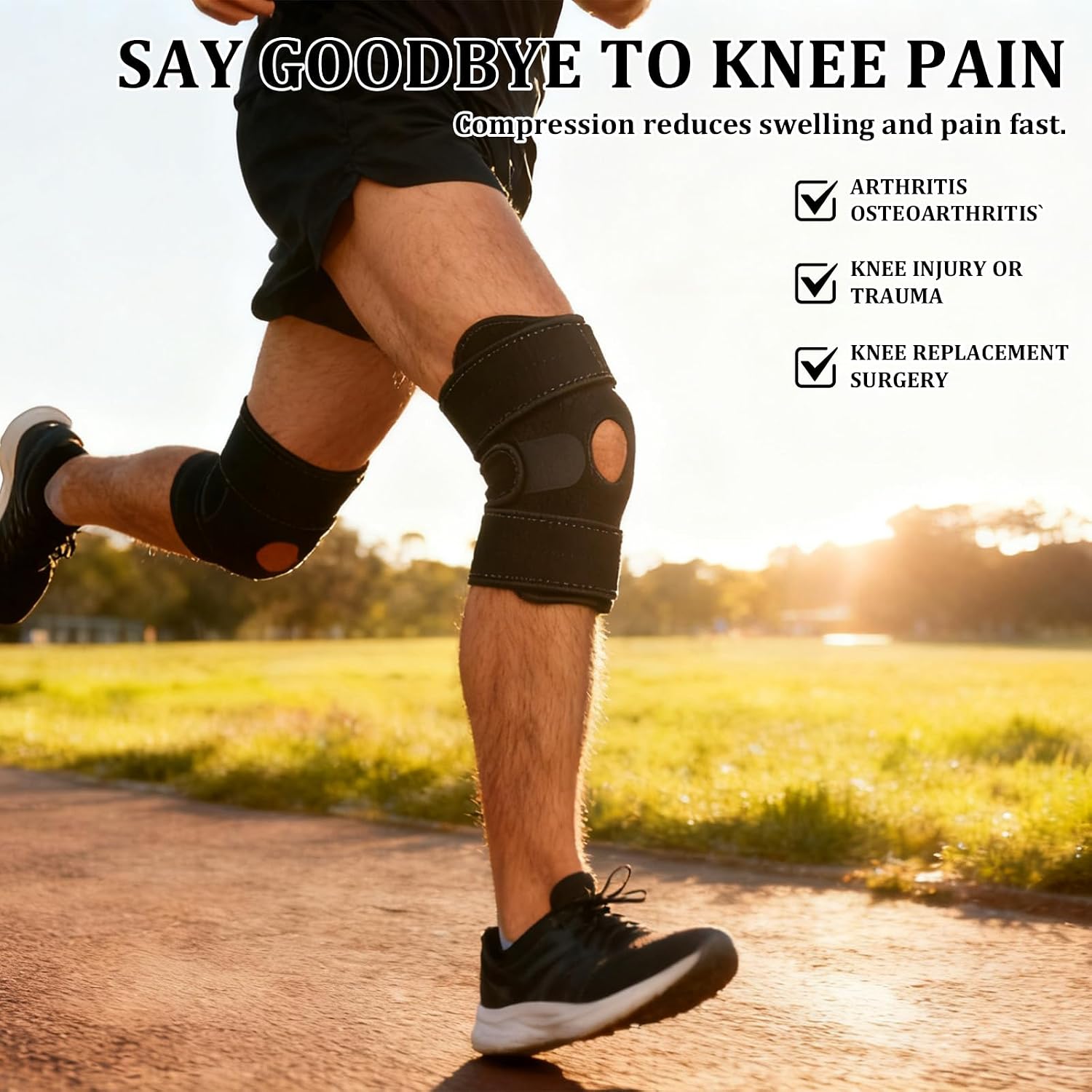 YIBLBOX Knee Brace for Women Men with Side Stabilizers, Knee Braces for Knee Pain ACL MCL Arthritis Joint Pain Relief, Adjustable Compression Sleeve Patellar Tendon Support Strap, Pack of 1