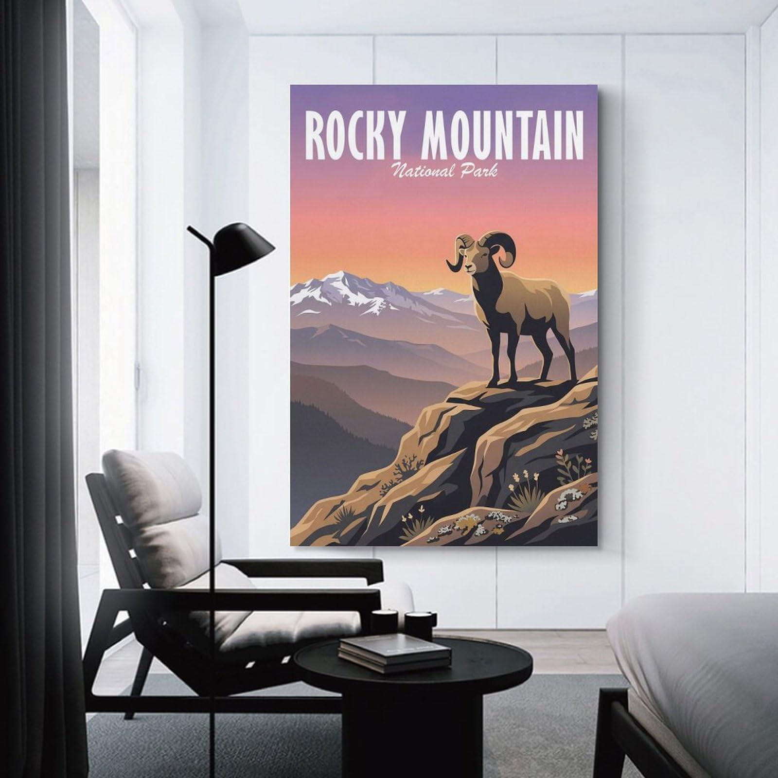 Junmoney Rocky Mountain National Park Bighorn Sheep Wall Art Print 24x36inch(60x90cm), for Living Room, Bedroom Or Home Office, Thoughtful Wall Decor for Art Lovers