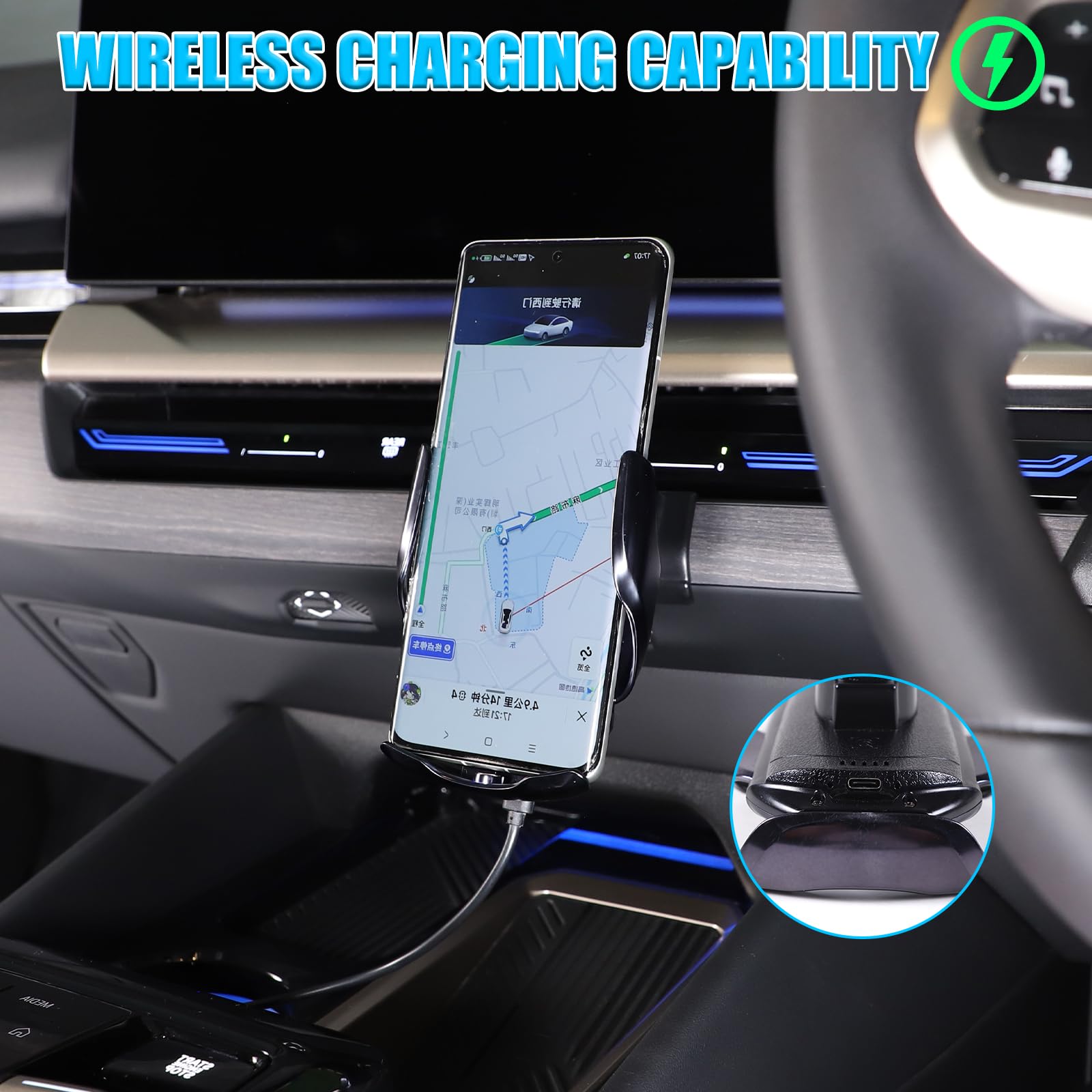 METYOUCAR Soporte de teléfono para coche para B@-m-w Serie 5 G60 2024 2025+soporte fijo giratorio para teléfono móvil para iPhone Android y smartphones universales (carga inalámbrica/estilo C)