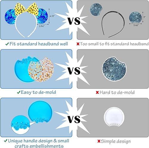 Miniatura 3 de Molde de resina de orejas bonitas, 4 piezas de molde de silicona para diadema de orejas grandes, brillantes y brillantes, molde de fundición de