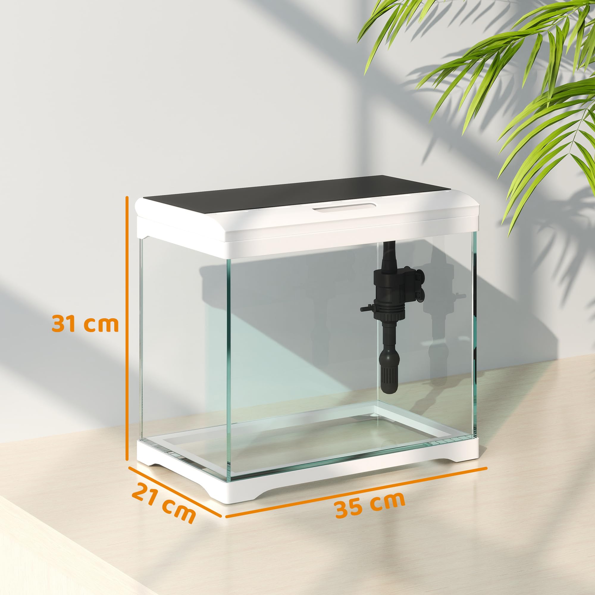 PawHut Acquario in Vetro 17L per Pesci Rossi con Illuminazione LED, Acquario Completo con Pompa d'Acqua e Sistema di Filtraggio, Vaschetta per Pesci Acqua Tropicali 35x21x31 cm Bianco