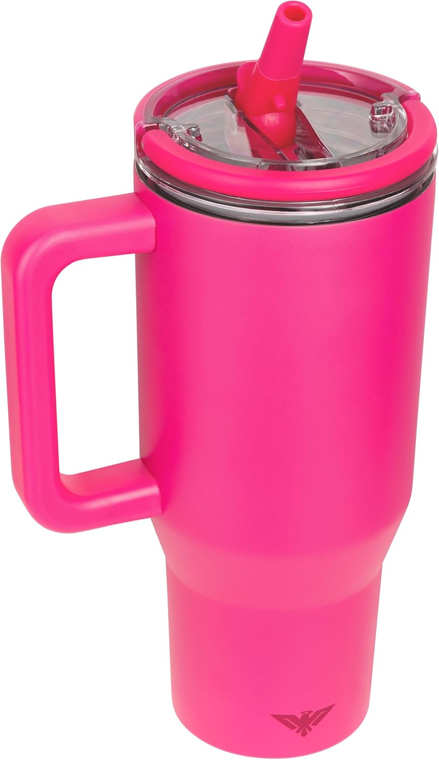 30 oz Tumbler with Handle - Insulated Stainless Steel Coffee Tumbler with Lid and Straw - Leak Proof Travel Mug - Dishwasher Safe - Insulated Cup for Hot & Cold Beverages - Magenta - Image 3