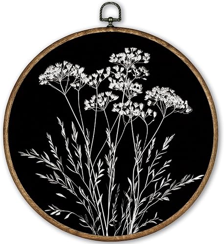 TLESKE Black Vintage Botanical Round Wall Art Decor Framed 10x10, Boho Wildflowe